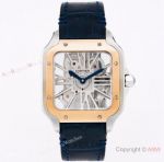 (TWF) Replica Cartier Santos De Skeleton Watch With Half Rose Gold Blue Leather Strap 